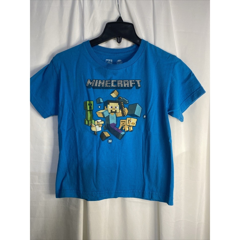 Jinx Minecraft Graphic T-Shirt Boys Youth Small Blue Excellent Steve Creeper Tee